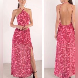 Tobi Red and White Floral Halter Dress